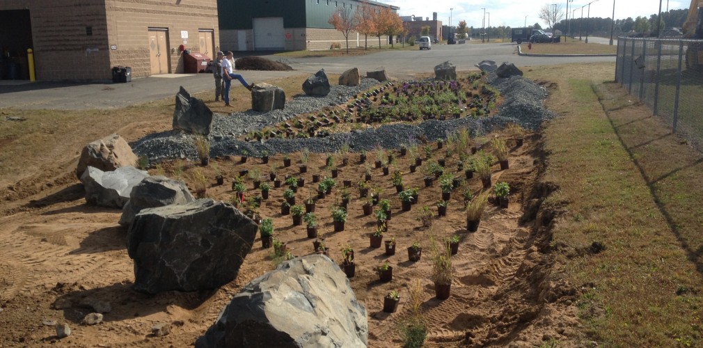 Large Rocks And New Plantings By Parking Lot